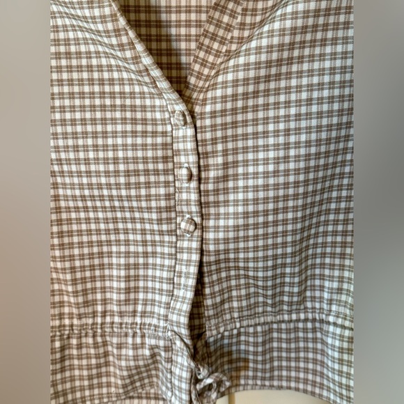 Kirious Los Angeles Womens Tan Plaid Crop Top Cinched Waist Size Large - Picture 6 of 8